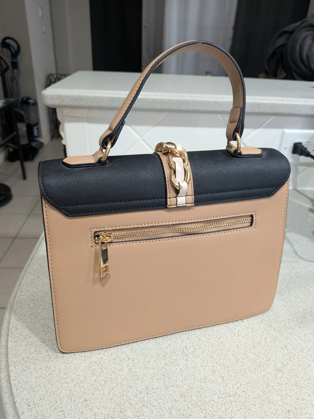 AldoTwo-Tone Black and Beige Top-Handle Satchel